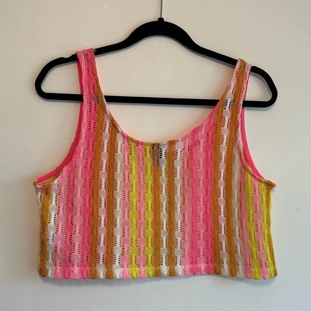 Wild Fable M Medium Neon Pink Yellow Orange Tank Crochet Crop - Picture 2 of 6